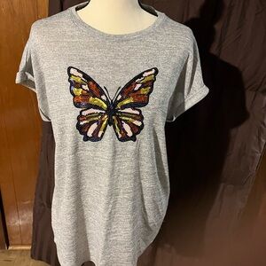 Gray Butterfly Sequin Women's Top